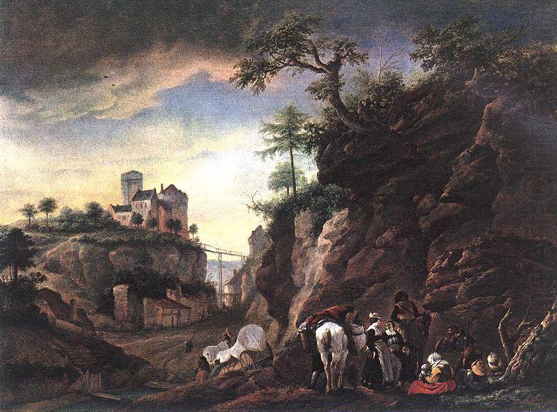 Rocky Landscape with resting Travellers, Philips Wouwerman